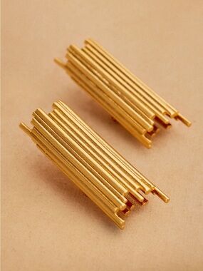 Gold Layered Bar Clip-On Earrings - Elegant Gold Tone